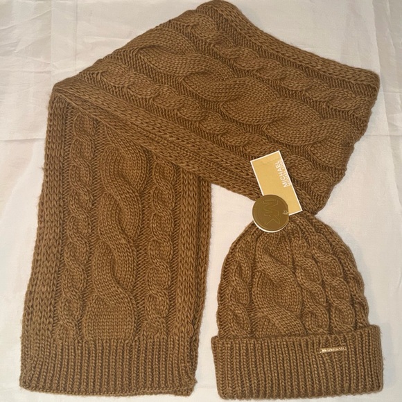 Michael Kors Accessories - Michael Kors 2-Piece Cable Knit Scarf and Beanie Hat Gift Set in Camel